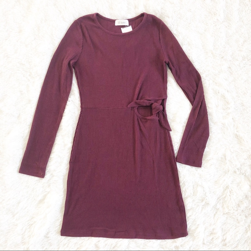 Le Kate Burgundy Ribbed Dress Cutout Waist